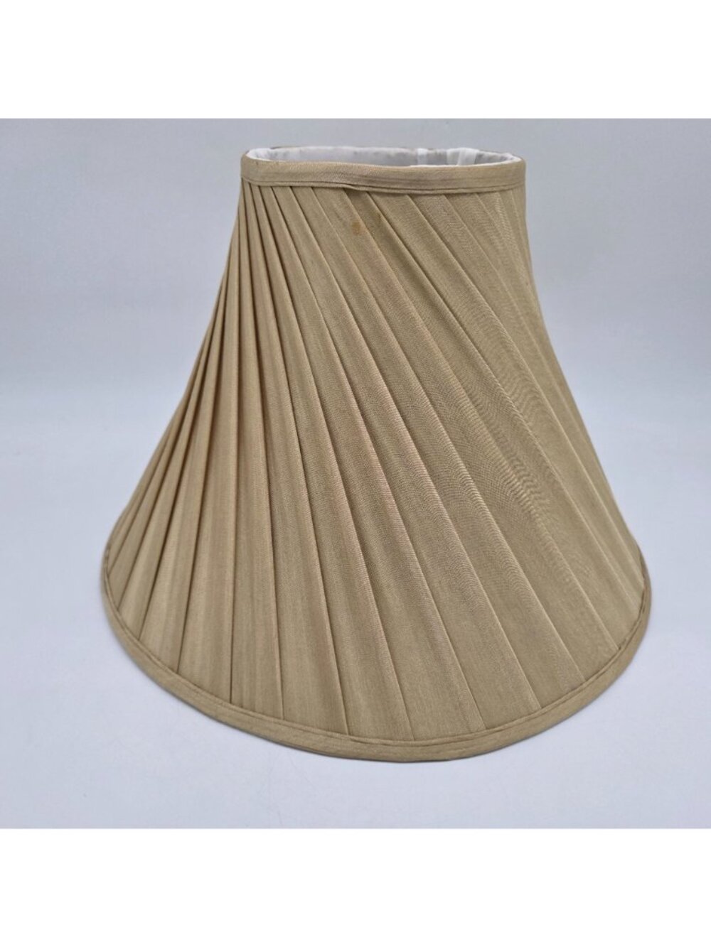 Beige Pleated Fabric Bell Lamp Shade With Gold Hardware 10" High 15" Wide - Picture 5 of 8